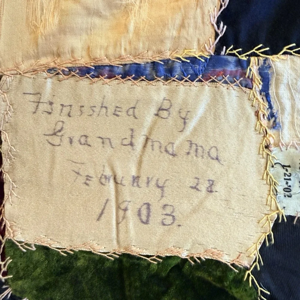 Antique Victorian Crazy Quilt 1903 Vintage Abstract Design Patchwork Quilt *tear